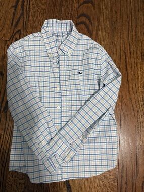 Vineyard Vines Light Blue and White Plaid Button-Down Shirt